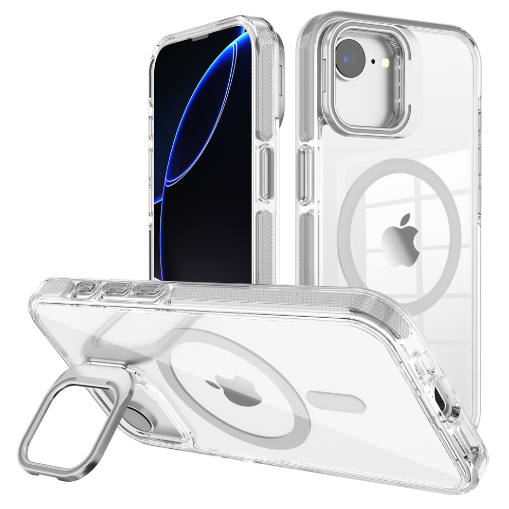 (Iphone 16E, ) For Iphone 16E Case Compatible With Magsafe Tpu+Pc Phone Cover With Lens Kickstand Grey 6914286049315
