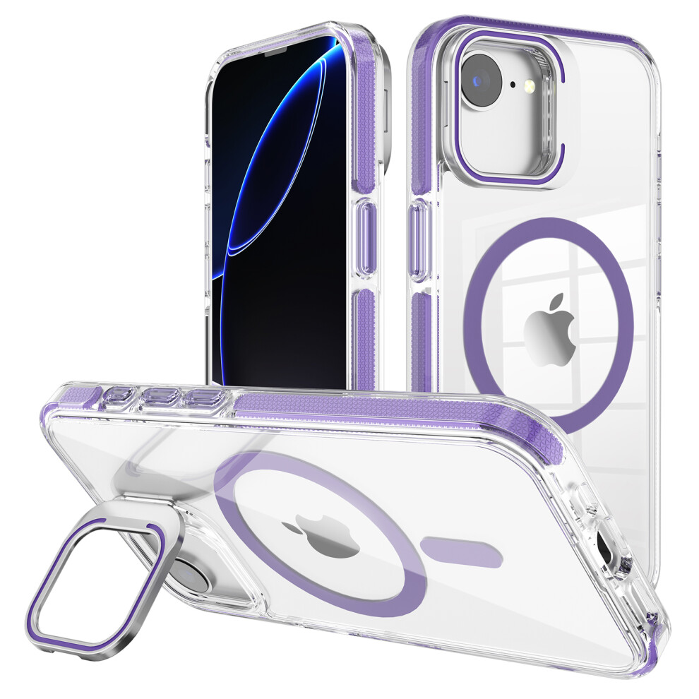 (Iphone 16E, Dark ) For Iphone 16E Case Compatible With Magsafe Tpu+Pc Phone Cover With Lens Kickstand Purple 6914285692338