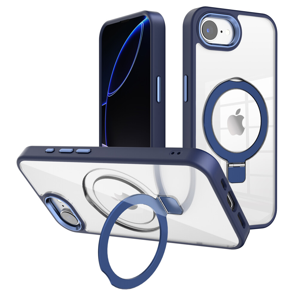 (Iphone 16E, Navy ) For Iphone 16E Case Compatible With Magsafe Kickstand Tpu+Pc Clear Phone Cover Blue 6914281413838