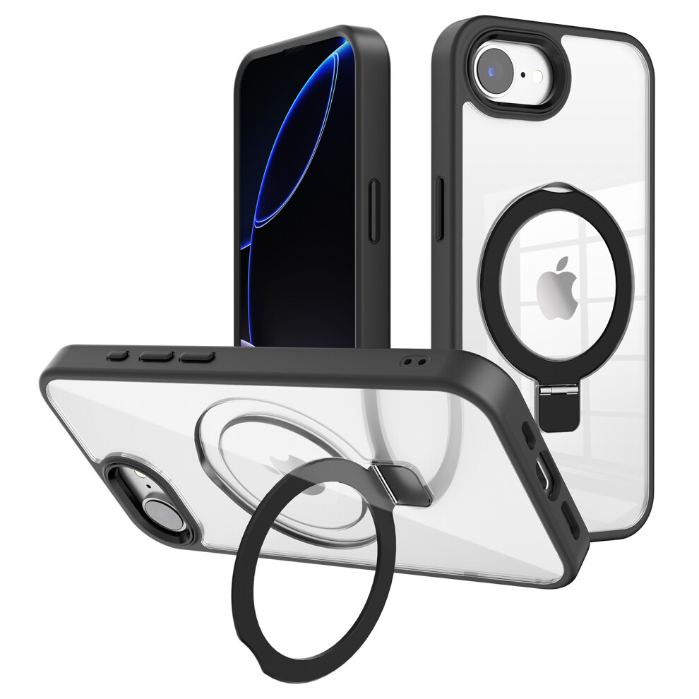 (Iphone 16E, ) For Iphone 16E Case Compatible With Magsafe Kickstand Tpu+Pc Clear Phone Cover Black 6914280845531