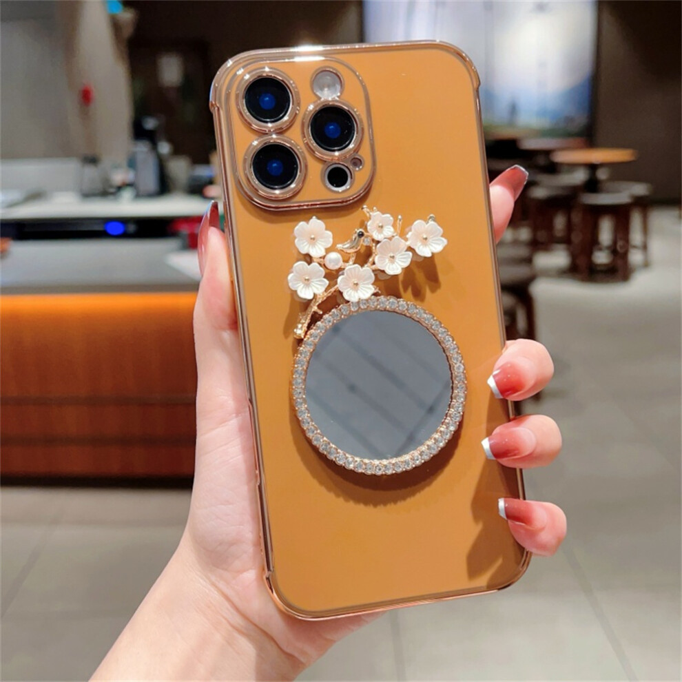 (Iphone 16 Pro Max, Desert Gold) For Iphone 16 Pro Max Case With Plum Blossom Mirror Electroplating Edge Heart Pattern Tpu Phone Cover Gold,Purple 6914280882864
