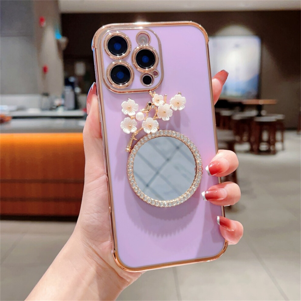 (Iphone 16 Pro Max, ) For Iphone 16 Pro Max Case With Plum Blossom Mirror Electroplating Edge Heart Pattern Tpu Phone Cover Purple 6914281842638