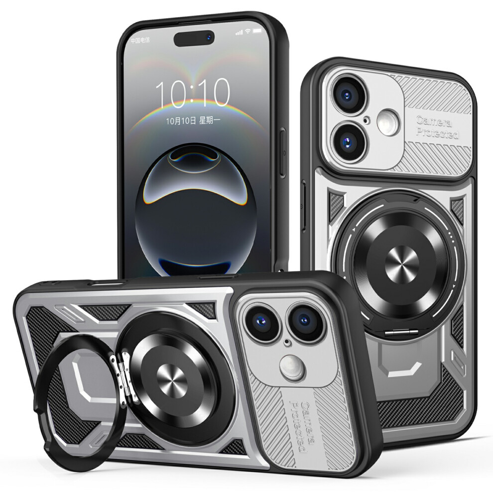 (Iphone 16, ) For Iphone 16 Magnetic Case Rotating Kickstand Tpu+Pc Phone Cover Grey 6914282872498