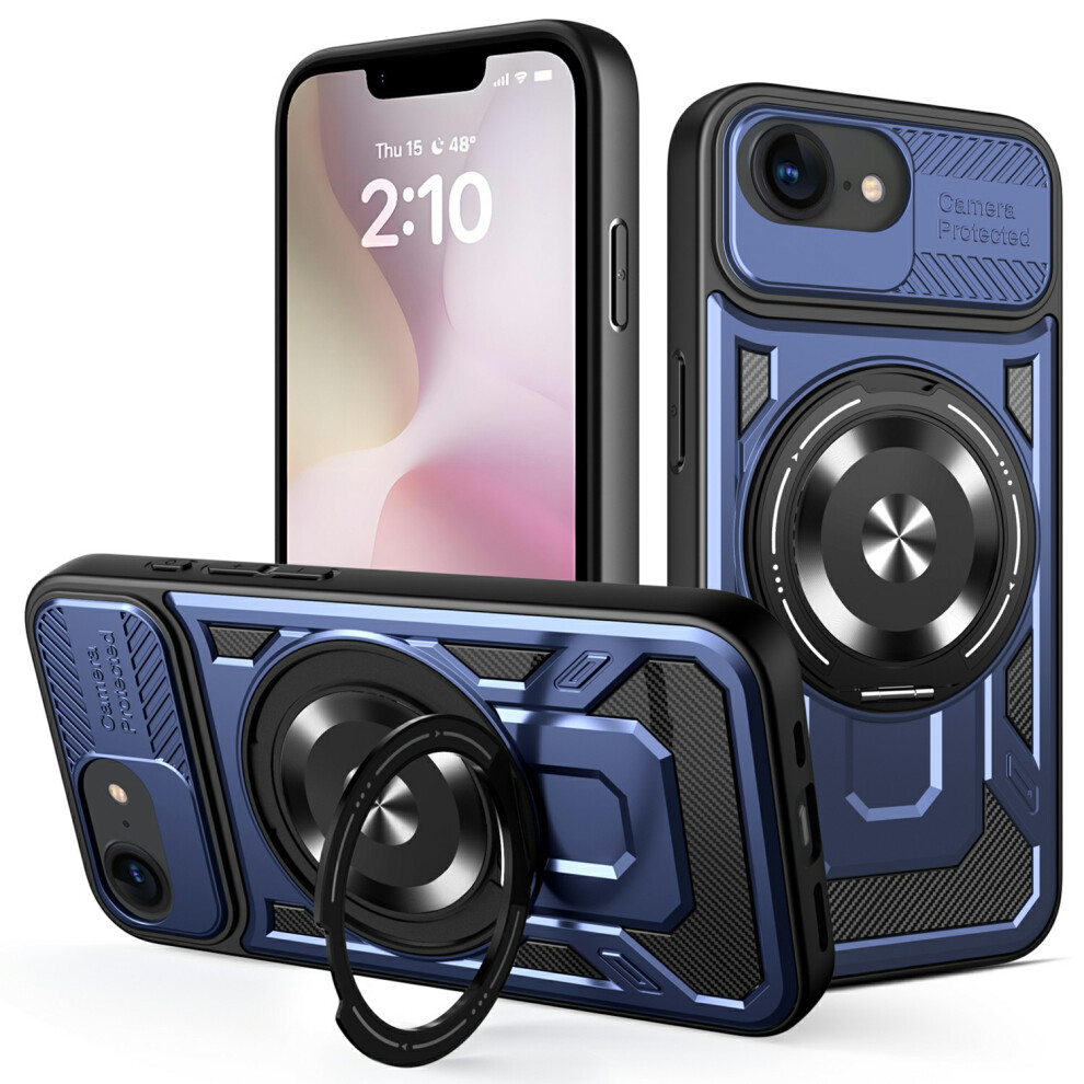 (Iphone 16E, Sapphire) For Iphone 16E Magnetic Case Rotating Kickstand Tpu+Pc Phone Cover Blue 6914286871367