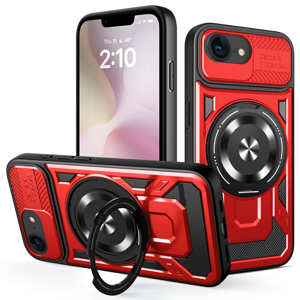 (Iphone 16E, ) For Iphone 16E Magnetic Case Rotating Kickstand Tpu+Pc Phone Cover Red 6914283818341
