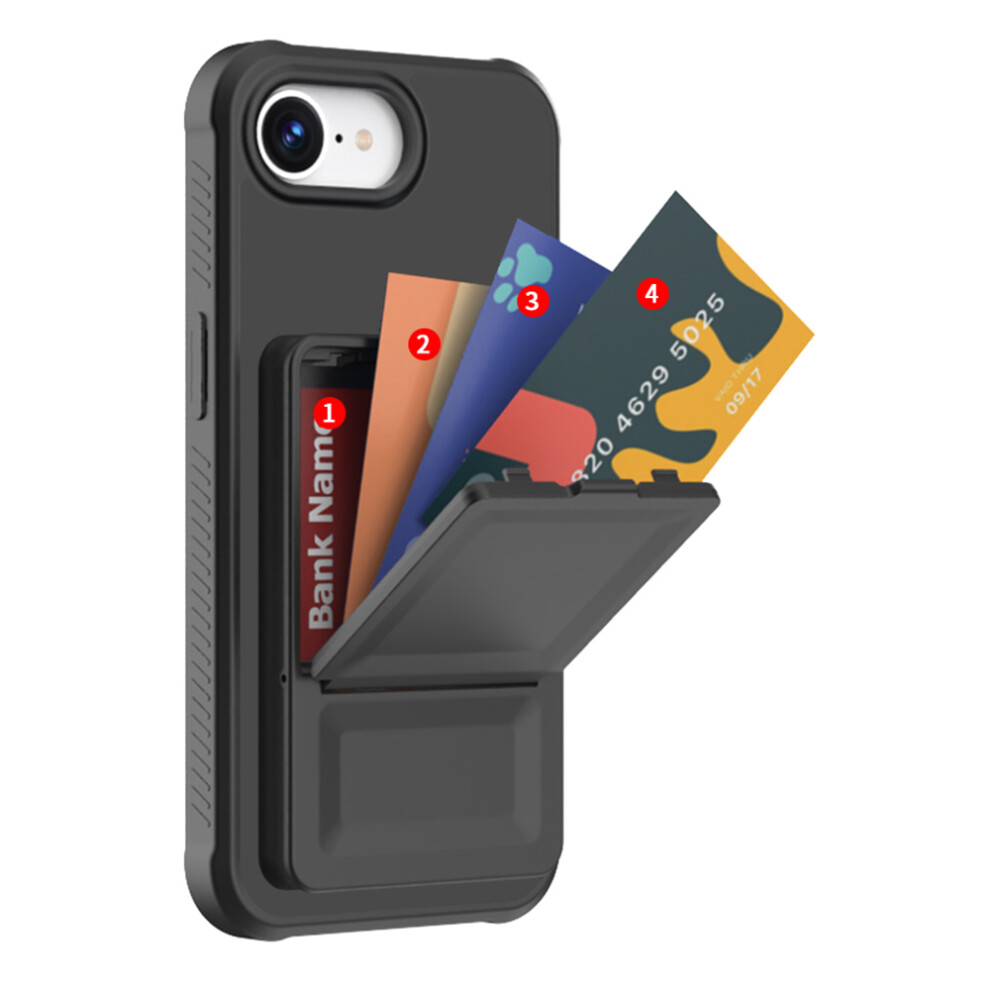 (Iphone 16E, ) For Iphone 16E Case Skin-Touch Card Holder Tpu+Pc Phone Cover With Mirror Kickstand Black 6914282045557