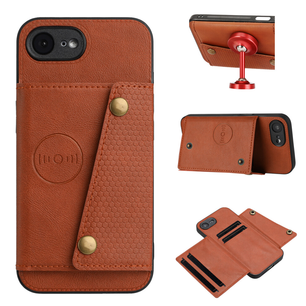 (Iphone 16E, ) For Iphone 16E Case With Card Slots Kickstand Leather+Tpu Phone Cover Brown 6914282279013