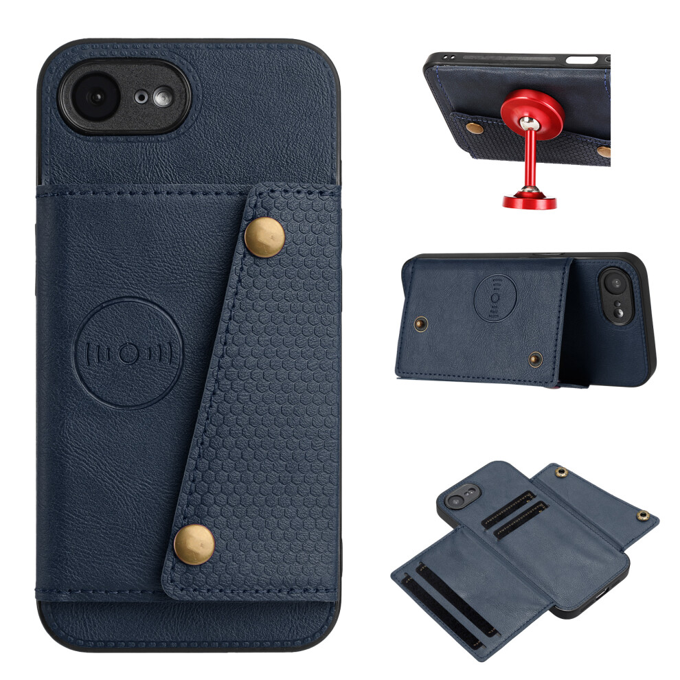 (Iphone 16E, ) For Iphone 16E Case With Card Slots Kickstand Leather+Tpu Phone Cover Blue 6914283005123