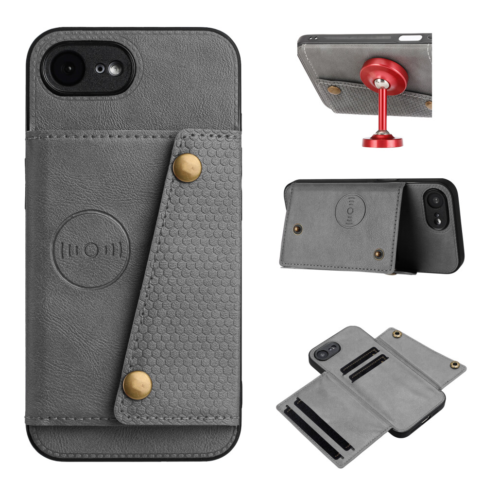 (Iphone 16E, ) For Iphone 16E Case With Card Slots Kickstand Leather+Tpu Phone Cover Grey 6914286593177