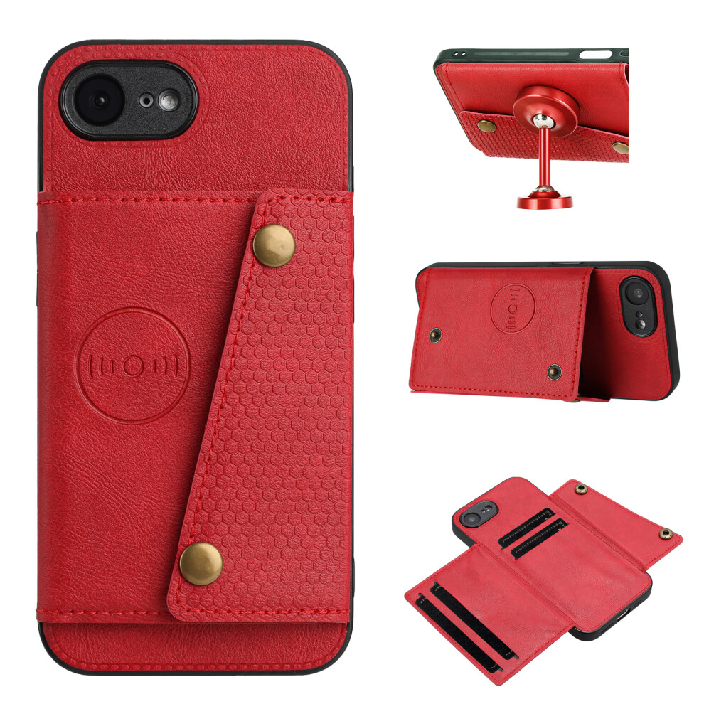 (Iphone 16E, ) For Iphone 16E Case With Card Slots Kickstand Leather+Tpu Phone Cover Red 6914285332036