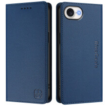 (iPhone 16e, Dark Blue) For iPhone 16e Leather Case RINACASIS RC01 Phone Cover with RFID Blocking Wallet Stand