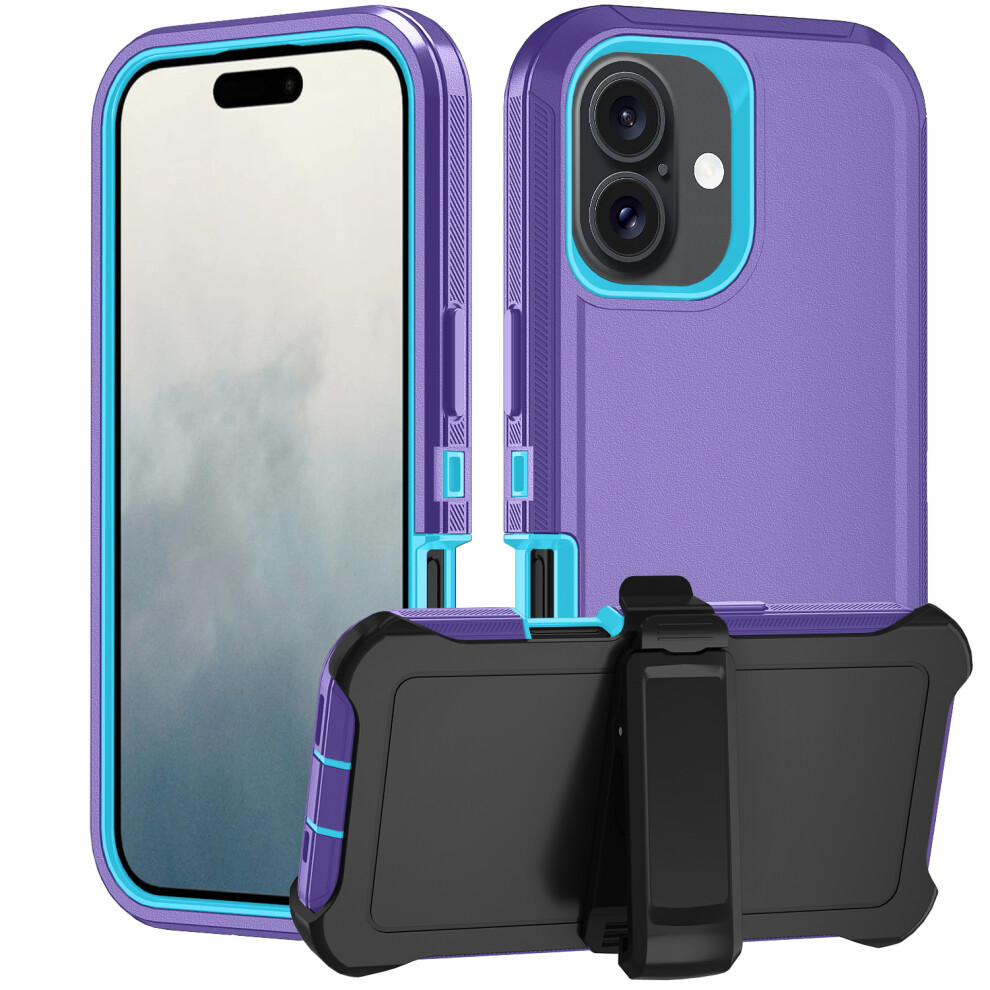 (Iphone 17, Light ) For Iphone 17 Rugged Case Pc+Tpu Cell Phone Cover With Back Clip Kickstand Purple 6914282567967