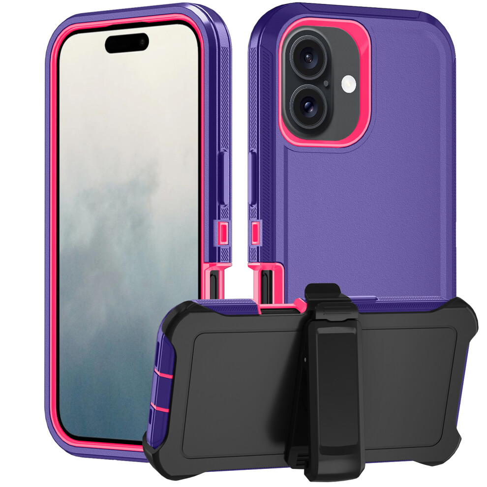 (Iphone 17, Dark ) For Iphone 17 Rugged Case Pc+Tpu Cell Phone Cover With Back Clip Kickstand Purple 6914285620997