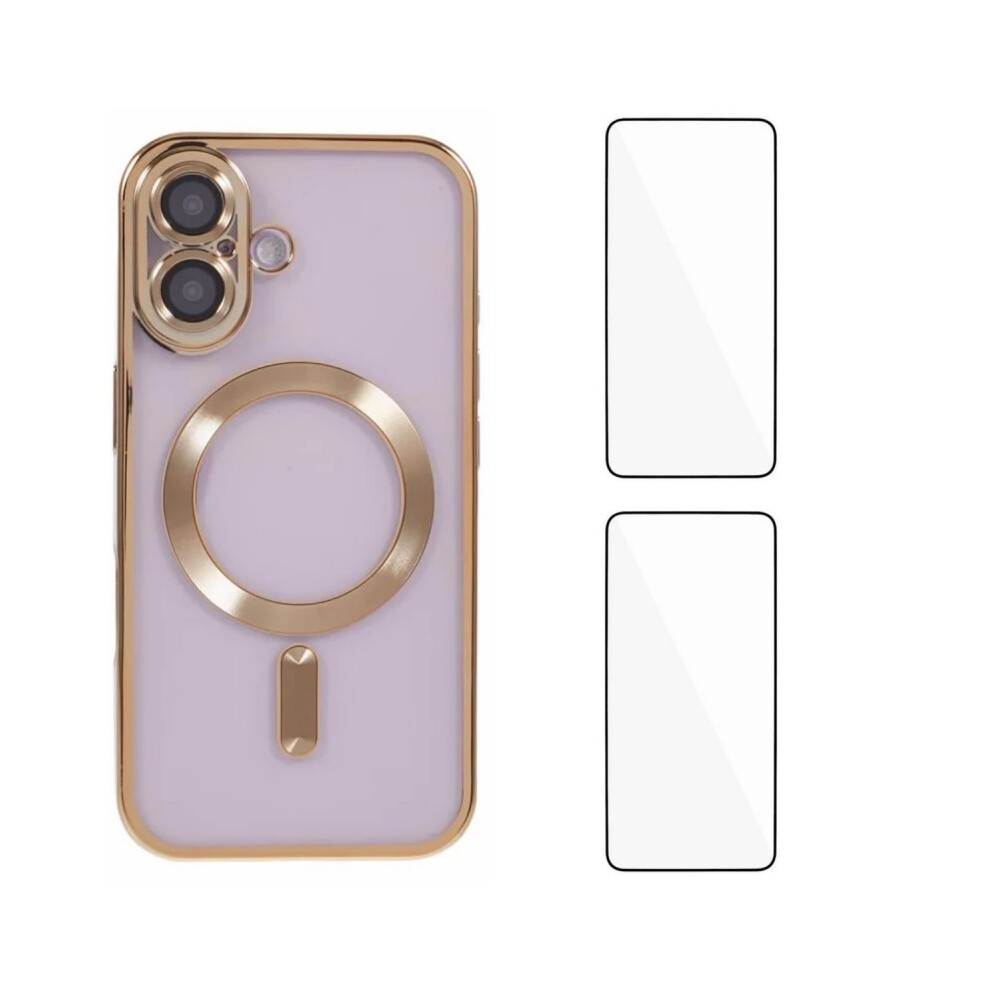 (Iphone 16, ) For Iphone 16 Magnetic Case Wanlonfeng Electroplated Tpu Cover With Lens Film+2Pcs Tempered Glass Gold 6914286608680
