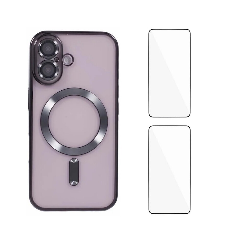 (Iphone 16, ) For Iphone 16 Magnetic Case Wanlonfeng Electroplated Tpu Cover With Lens Film+2Pcs Tempered Glass Black 6914284448851