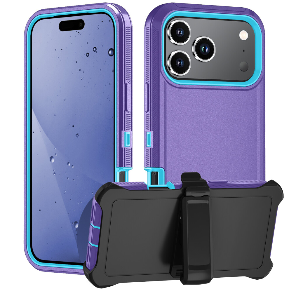 (Iphone 17 Pro, Light ) For Iphone 17 Pro Rugged Case Pc+Tpu Cell Phone Cover With Back Clip Kickstand Purple 6914288564847