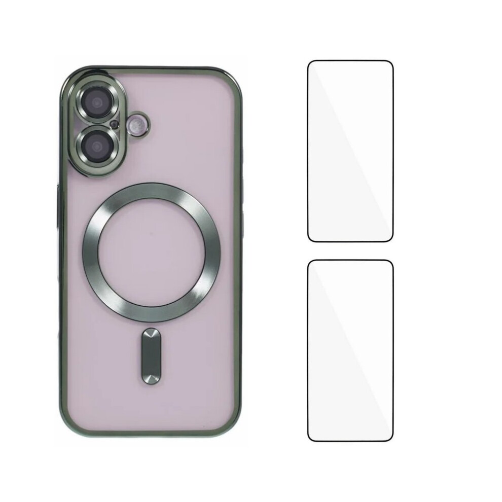 (Iphone 16, ) For Iphone 16 Magnetic Case Wanlonfeng Electroplated Tpu Cover With Lens Film+2Pcs Tempered Glass Green 6914285648915