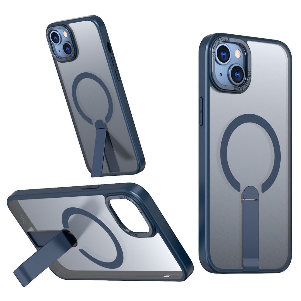 (Iphone 14, ) For Iphone 14/13 Case Compatible With Magsafe Kickstand Tpu+Acrylic Phone Cover Blue 6914280954059