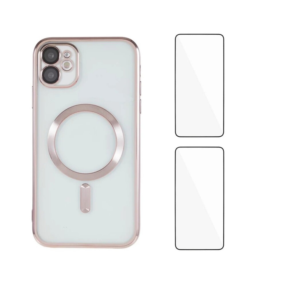 (Iphone 11, ) For Iphone 11 Magnetic Case Wanlonfeng Electroplated Tpu Cover With Lens Film+2Pcs Tempered Glass Pink 6914283243891