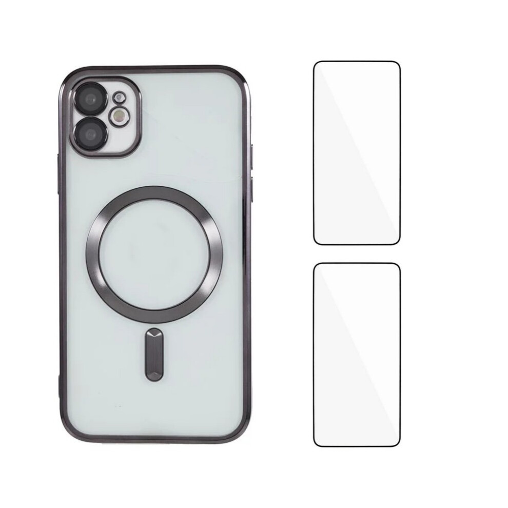 (Iphone 11, ) For Iphone 11 Magnetic Case Wanlonfeng Electroplated Tpu Cover With Lens Film+2Pcs Tempered Glass Black 6914286288868