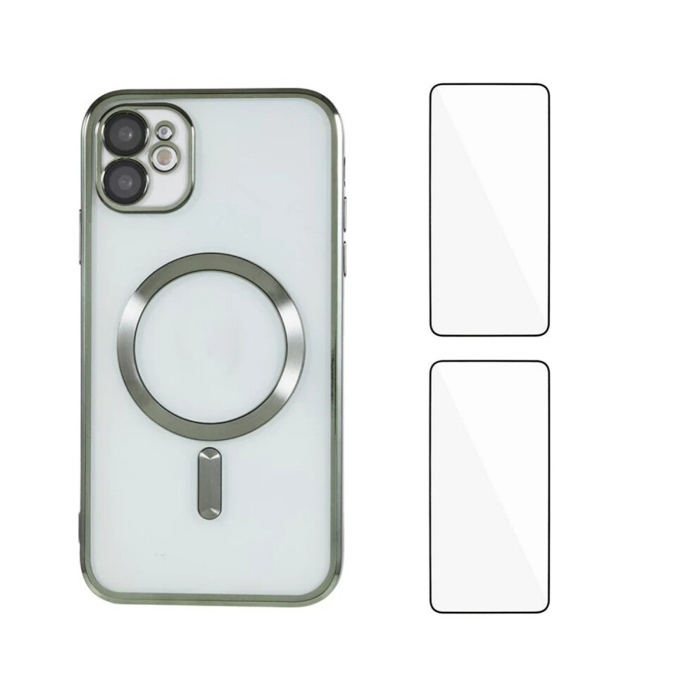 (Iphone 11, ) For Iphone 11 Magnetic Case Wanlonfeng Electroplated Tpu Cover With Lens Film+2Pcs Tempered Glass Green 6914289567731