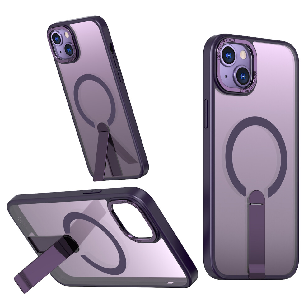 (Iphone 14, Dark ) For Iphone 14/13 Case Compatible With Magsafe Kickstand Tpu+Acrylic Phone Cover Purple 6914286786043