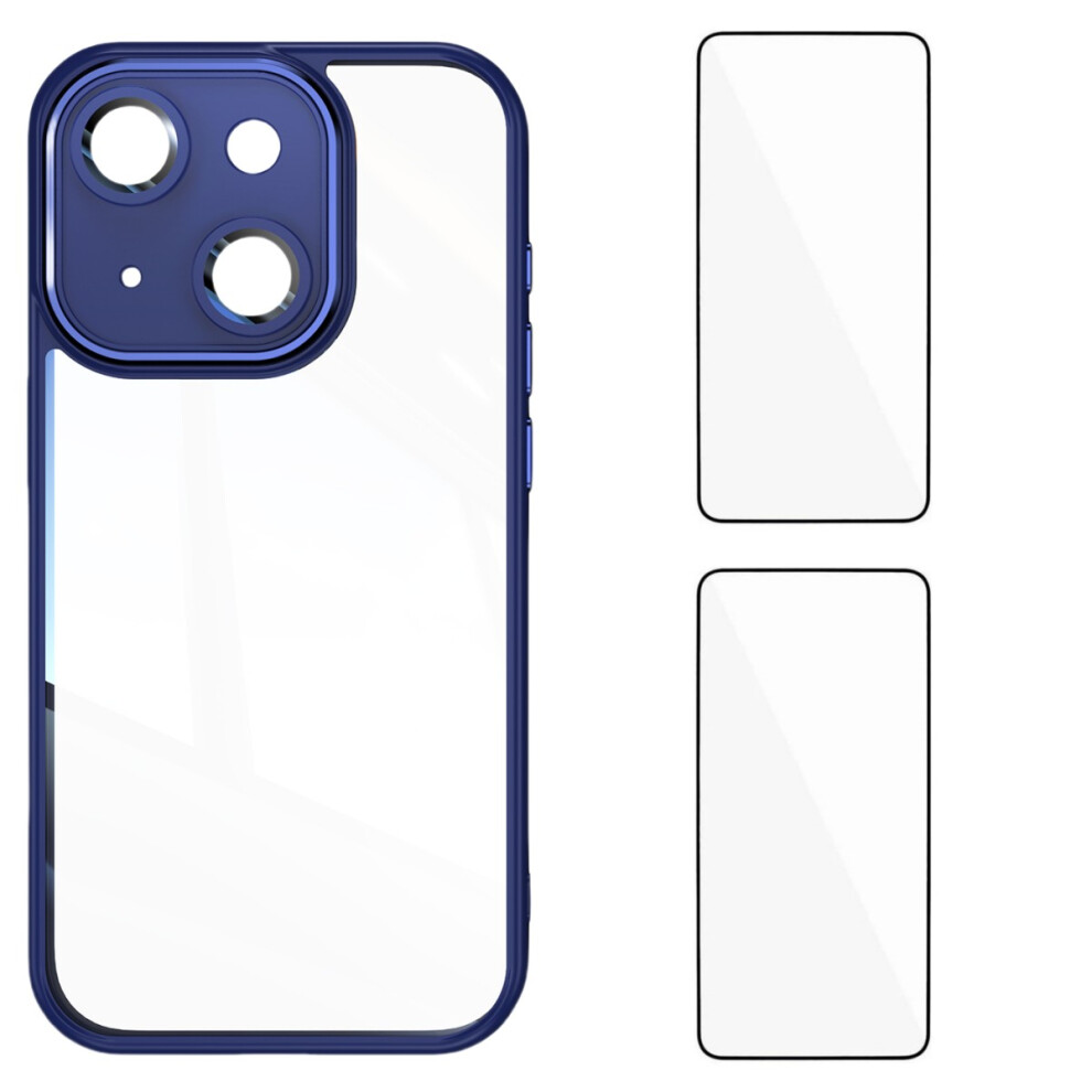(Iphone 13, ) For Iphone 13 6.1 Inch Tpu Case Wanlonfeng Drop-Proof Clear Phone Cover With 2Pcs Tempered Glass Film Blue 6914288729857