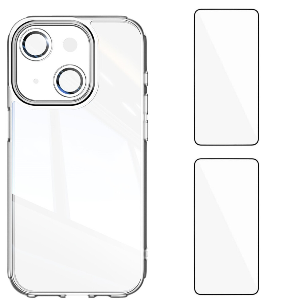 (Iphone 13, Transparent) For Iphone 13 6.1 Inch Tpu Case Wanlonfeng Drop-Proof Clear Phone Cover With 2Pcs Tempered Glass Film 6914281782873