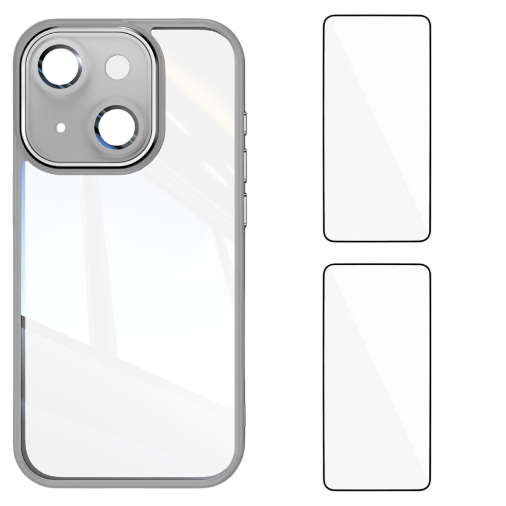 (Iphone 13, ) For Iphone 13 6.1 Inch Tpu Case Wanlonfeng Drop-Proof Clear Phone Cover With 2Pcs Tempered Glass Film Grey 6914287007222