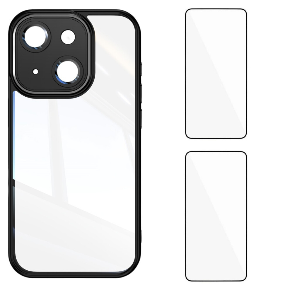(Iphone 13, ) For Iphone 13 6.1 Inch Tpu Case Wanlonfeng Drop-Proof Clear Phone Cover With 2Pcs Tempered Glass Film Black 6914289689624