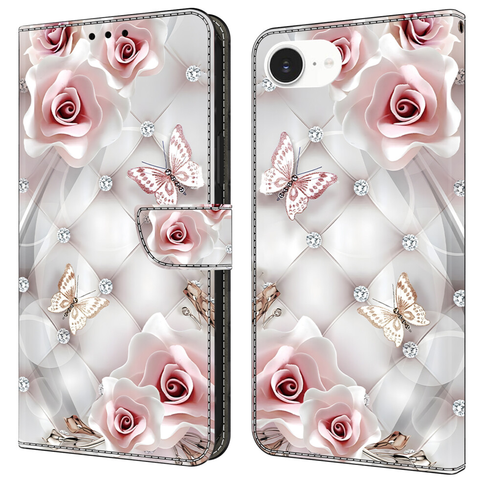 (Iphone 16E, Butterfly) For Iphone 16E Leather Case Pattern Printing Wallet Stand Anti Drop Phone Cover Pink 6914280443188