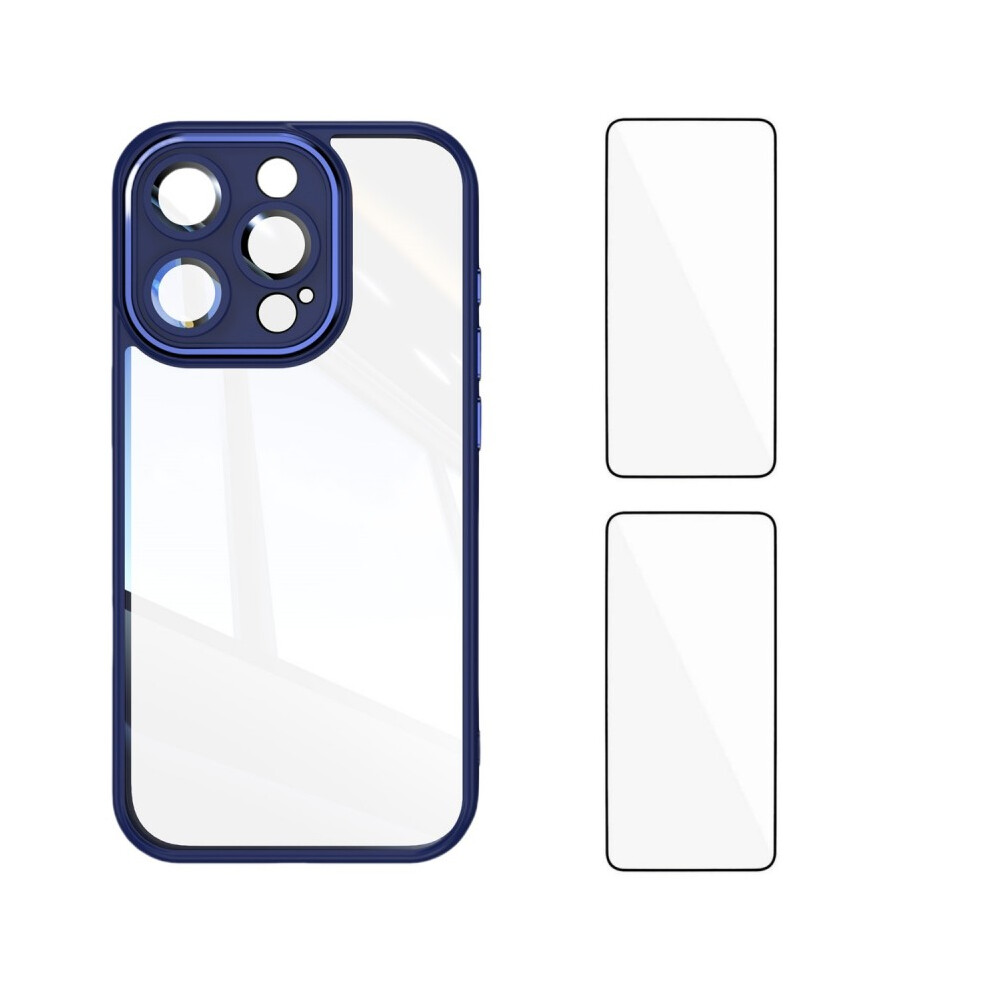 (Iphone 13 Pro, ) For Iphone 13 Pro 6.1 Inch Tpu Case Wanlonfeng Drop-Proof Clear Phone Cover With 2Pcs Tempered Glass Film Blue 6914288007542
