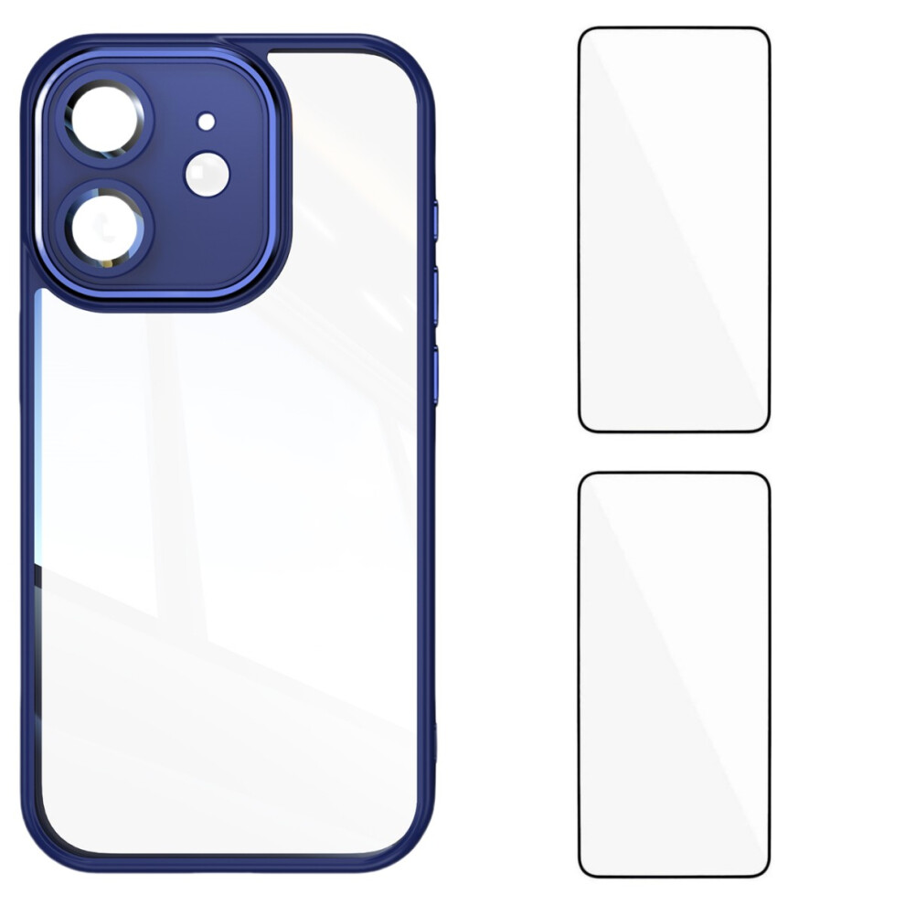 (Iphone 12 6.1 Inch, ) For Iphone 12 6.1 Inch Tpu Case Wanlonfeng Drop-Proof Clear Phone Cover With 2Pcs Tempered Glass Film Blue 6914280823102
