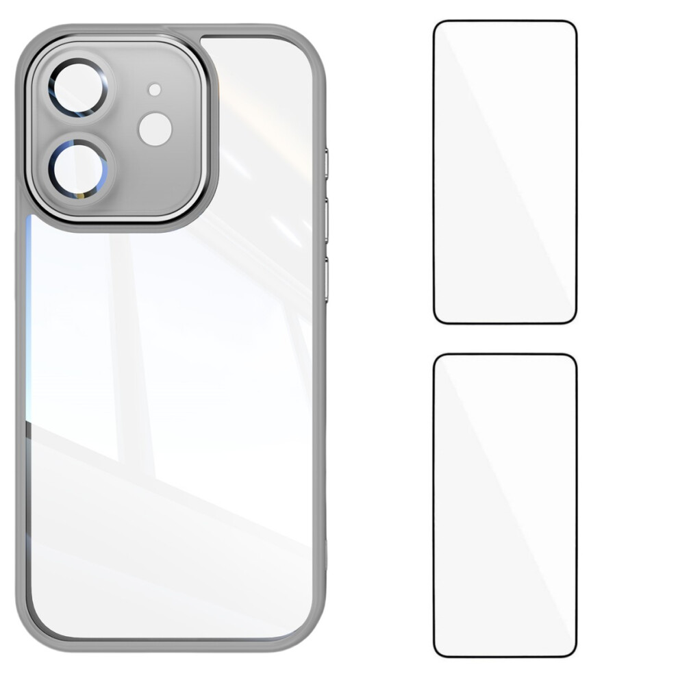 (Iphone 12 6.1 Inch, ) For Iphone 12 6.1 Inch Tpu Case Wanlonfeng Drop-Proof Clear Phone Cover With 2Pcs Tempered Glass Film Grey 6914285880971