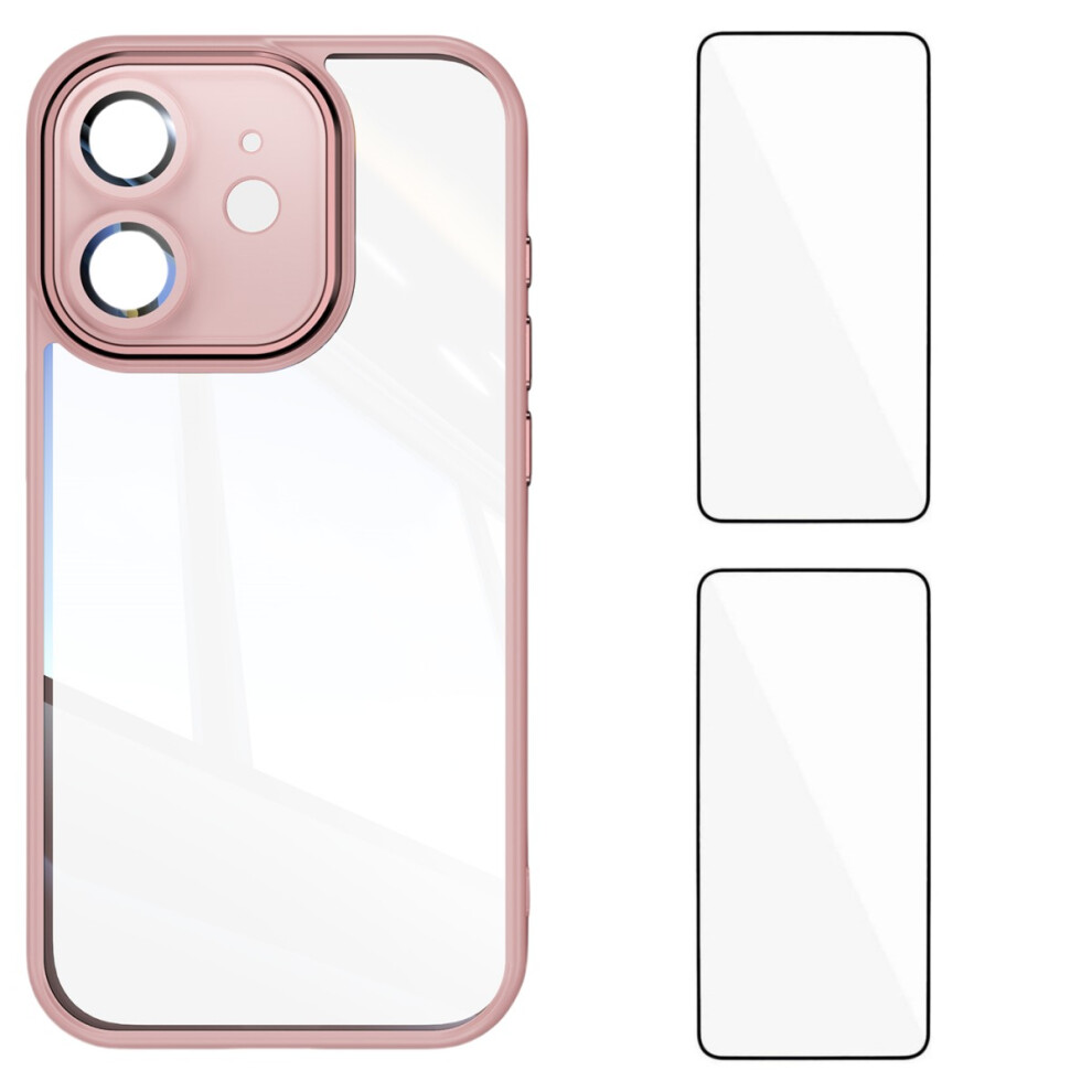 (Iphone 12 6.1 Inch, ) For Iphone 12 6.1 Inch Tpu Case Wanlonfeng Drop-Proof Clear Phone Cover With 2Pcs Tempered Glass Film Pink 6914288482868