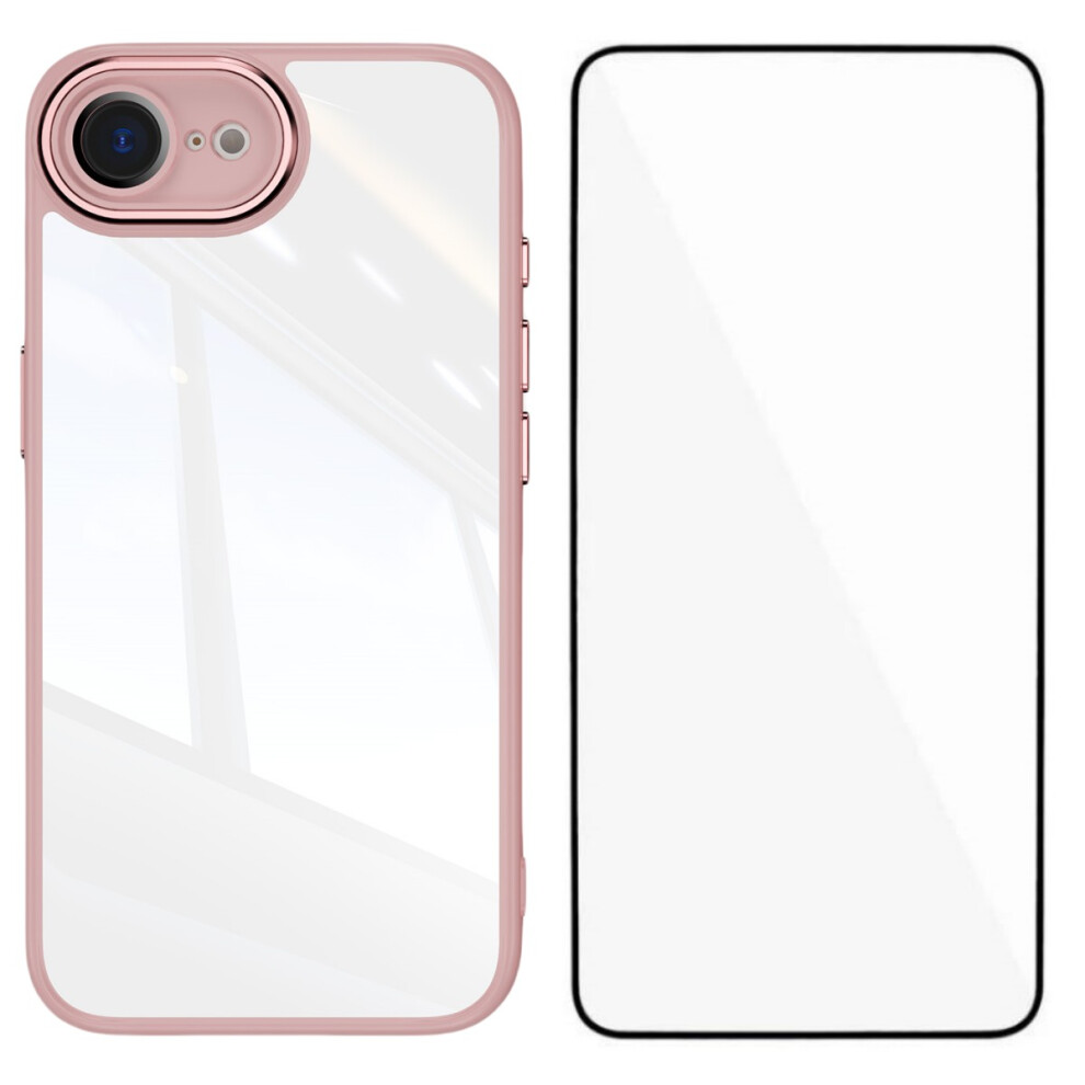 (Iphone 16E, ) For Iphone 16E Tpu Case Wanlonfeng Shockproof Clear Phone Cover With Tempered Glass Film Pink 6914286976734