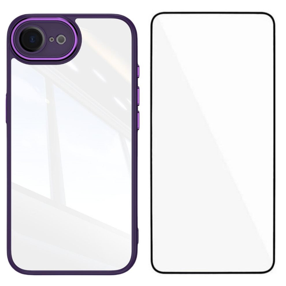(Iphone 16E, Dark ) For Iphone 16E Tpu Case Wanlonfeng Shockproof Clear Phone Cover With Tempered Glass Film Purple 6914288452373
