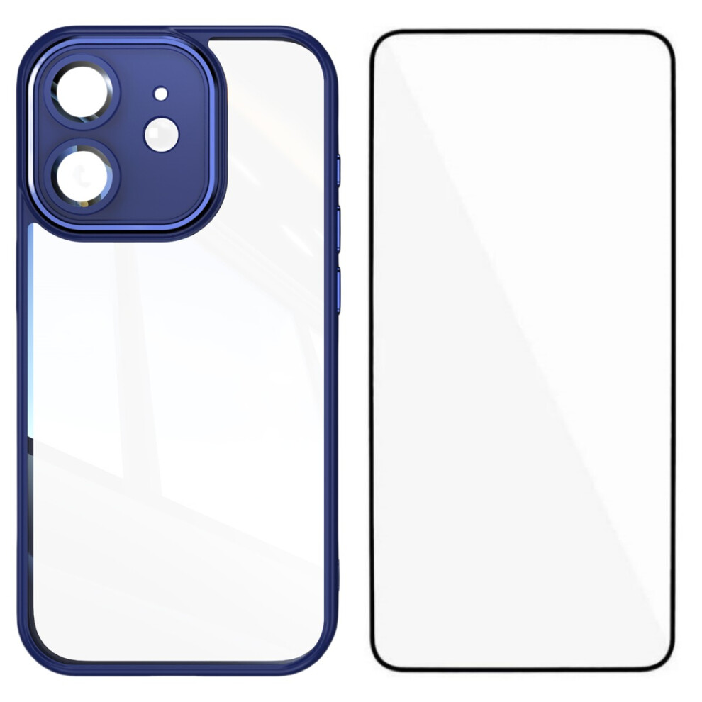 (Iphone 12 6.1 Inch, ) For Iphone 12 6.1 Inch Tpu Case Wanlonfeng Shockproof Clear Phone Cover With Tempered Glass Film Blue 6914280982397