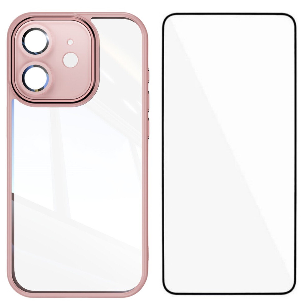 (Iphone 12 6.1 Inch, ) For Iphone 12 6.1 Inch Tpu Case Wanlonfeng Shockproof Clear Phone Cover With Tempered Glass Film Pink 6914288090544