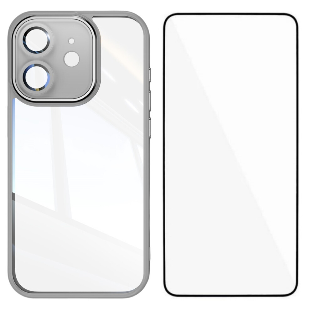 (Iphone 12 6.1 Inch, ) For Iphone 12 6.1 Inch Tpu Case Wanlonfeng Shockproof Clear Phone Cover With Tempered Glass Film Grey 6914281143568