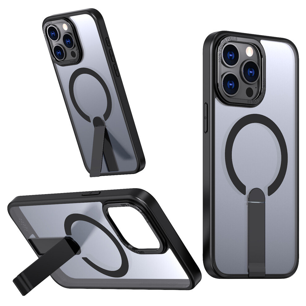 (Iphone 15 Pro, ) For Iphone 15 Pro Case Compatible With Magsafe Kickstand Tpu+Acrylic Phone Cover Black 6914283500413