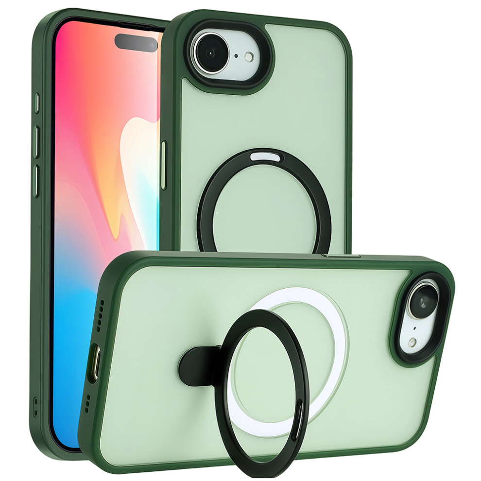 (Iphone 16E, Blackish ) For Iphone 16E Case Compatible With Magsafe Tpu+Acrylic Matte Phone Back Cover With Kickstand Green 6914280677644