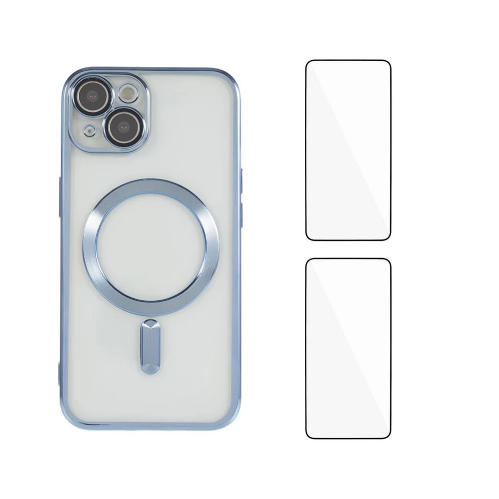 (Iphone 14, ) For Iphone 14 Magnetic Case Wanlonfeng Electroplated Tpu Cover With Lens Film+2Pcs Tempered Glass Blue 6914287800588