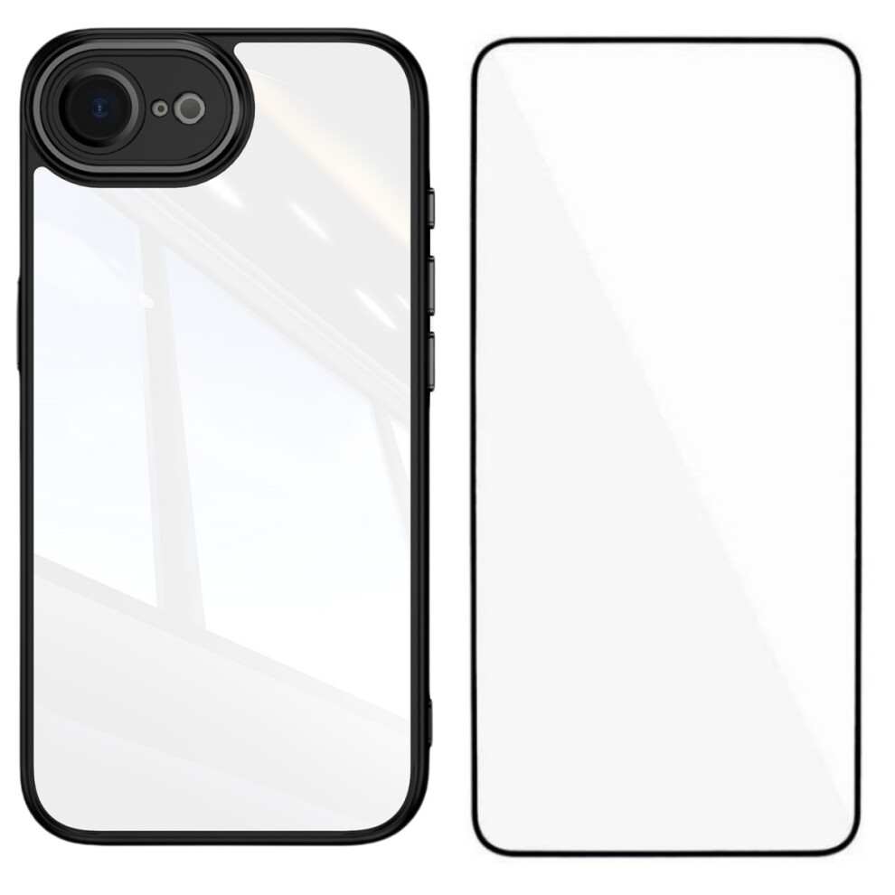 (Iphone 16E, ) For Iphone 16E Tpu Case Wanlonfeng Shockproof Clear Phone Cover With Tempered Glass Film Black 6914288814805