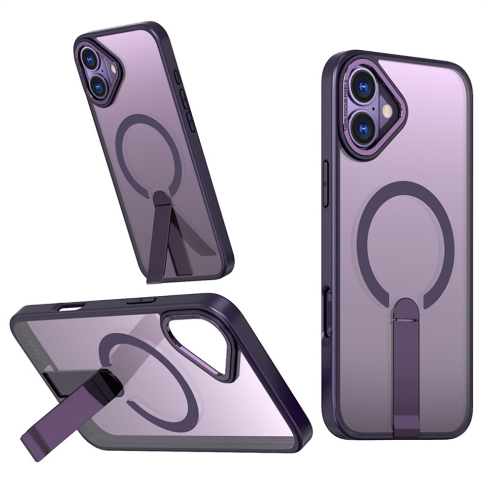 (Iphone 16, Dark ) For Iphone 16 Case Compatible With Magsafe Kickstand Tpu+Acrylic Phone Cover Purple 6914281289358