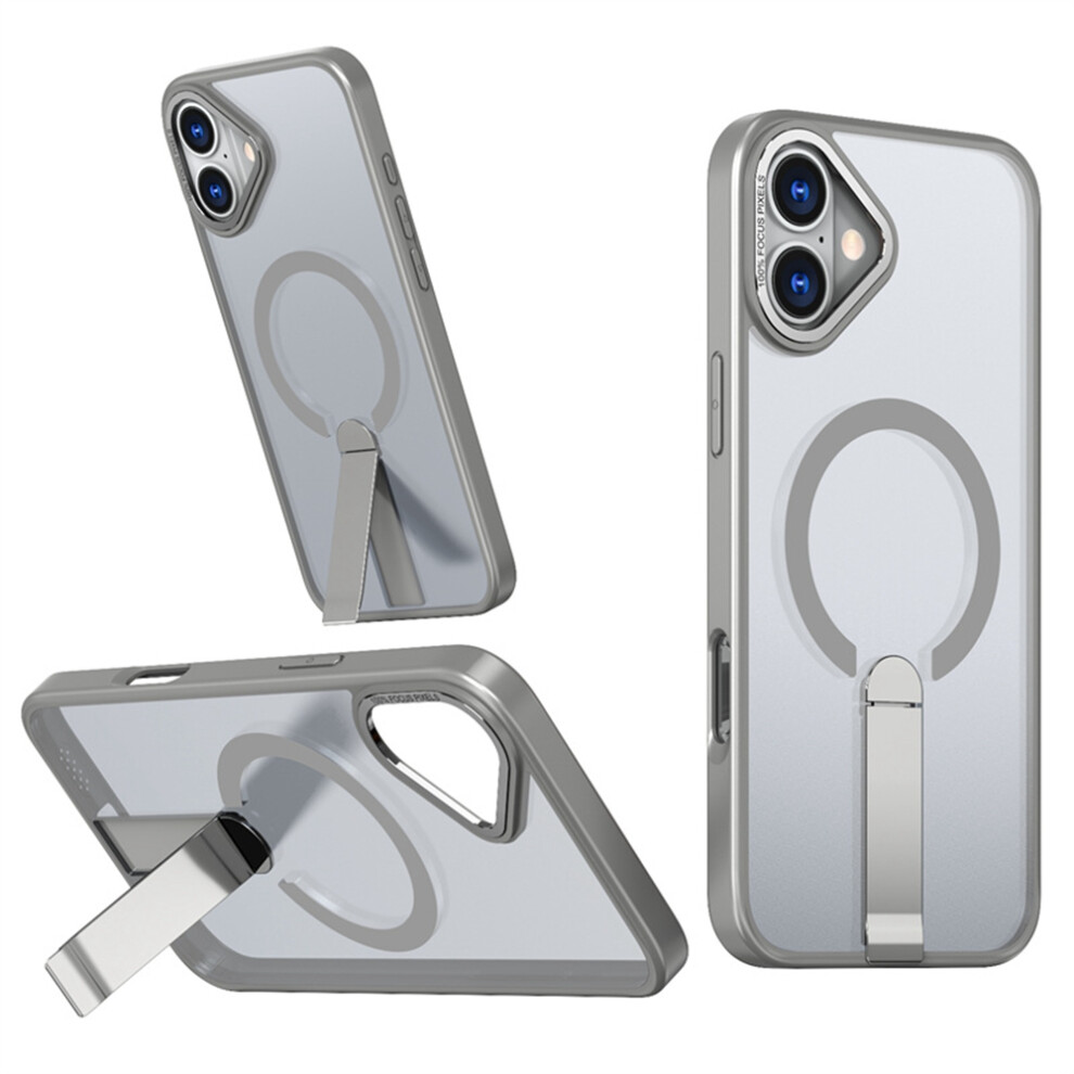 (Iphone 16, Titanium ) For Iphone 16 Case Compatible With Magsafe Kickstand Tpu+Acrylic Phone Cover Grey 6914284689049