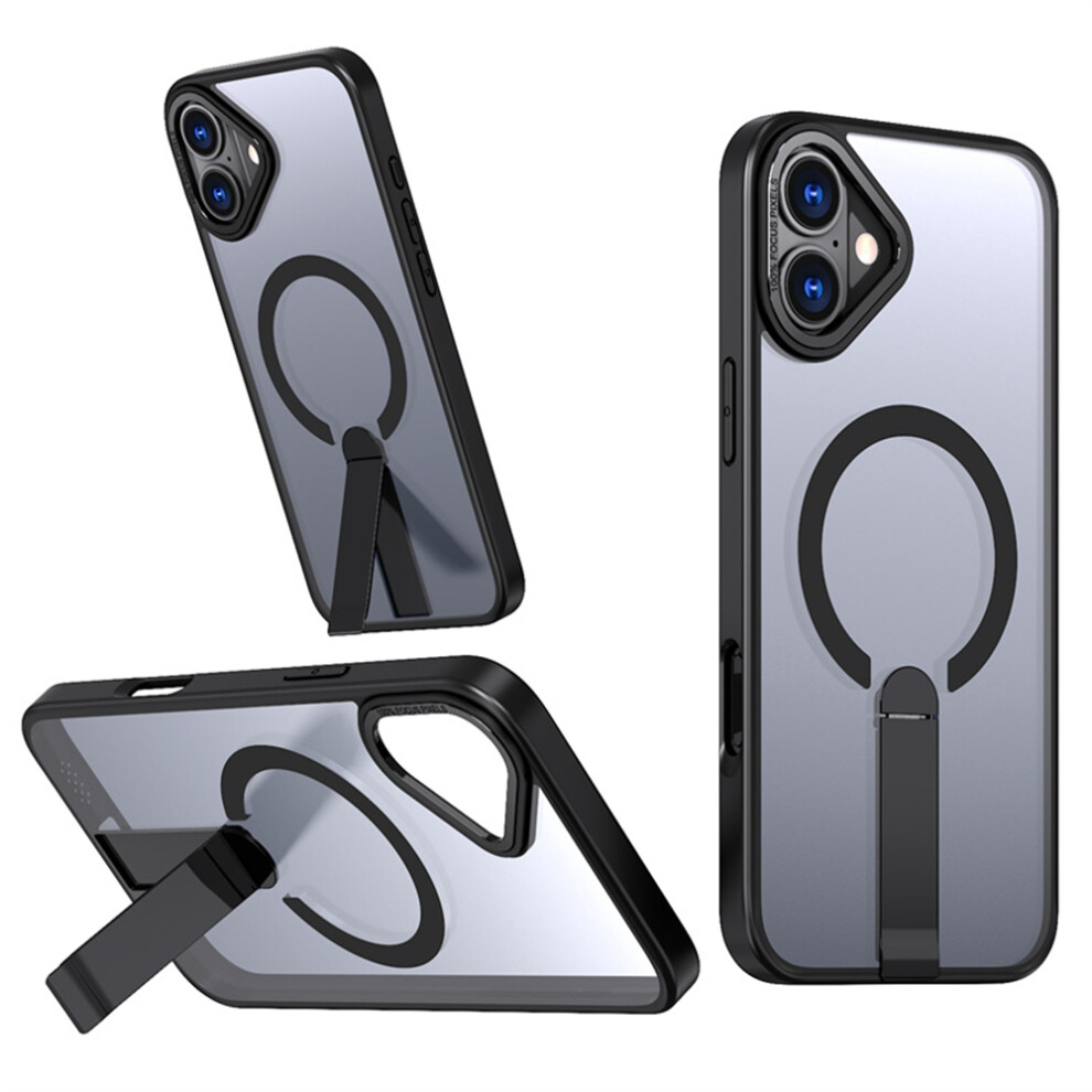 (Iphone 16, ) For Iphone 16 Case Compatible With Magsafe Kickstand Tpu+Acrylic Phone Cover Black 6914285357589