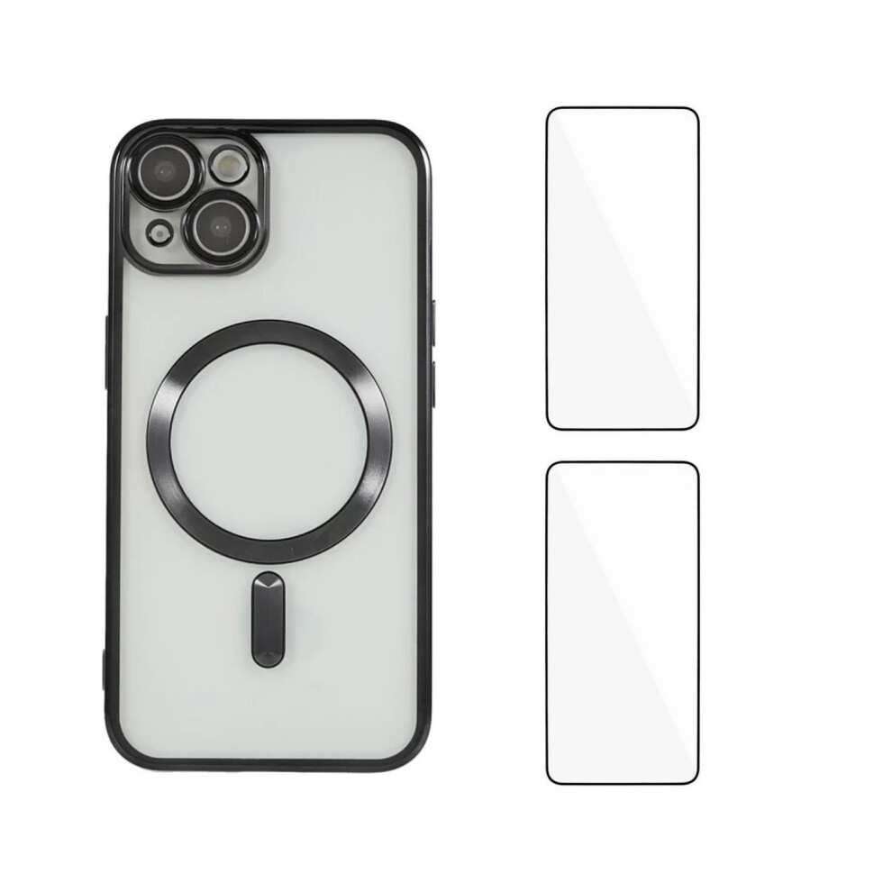 (Iphone 14, ) For Iphone 14 Magnetic Case Wanlonfeng Electroplated Tpu Cover With Lens Film+2Pcs Tempered Glass Black 6914281827079