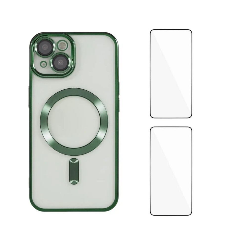 (Iphone 14, ) For Iphone 14 Magnetic Case Wanlonfeng Electroplated Tpu Cover With Lens Film+2Pcs Tempered Glass Green 6914284212537