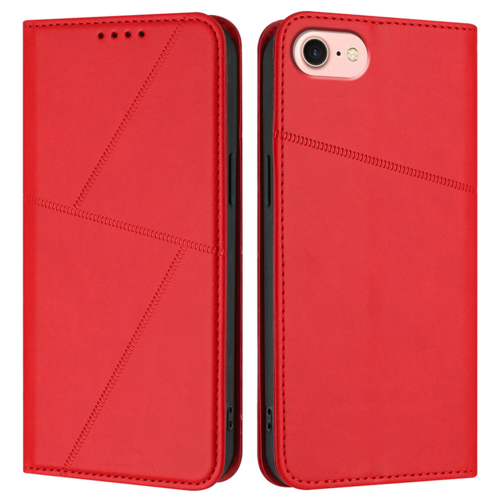 (Iphone 16E, ) For Iphone 16E Wallet Case Magnetic Closure Leather Flip Phone Cover With Stand Red 6914286114198